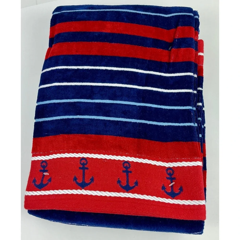 Better Homes &Gardens Oversized Luxury Beach Towel Navy Clarence Stripe 6x3 Feet